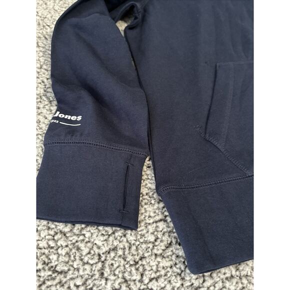 Trimark Sz M Edward Jones Fleece Pullover Hoodie Kangaroo Pocket Thumb Hole Blue - Picture 5 of 14